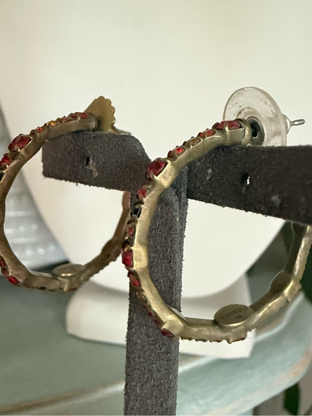 Sorrelli Red Crystal Brass Tone Hoop Earrings - Picture 3 of 12